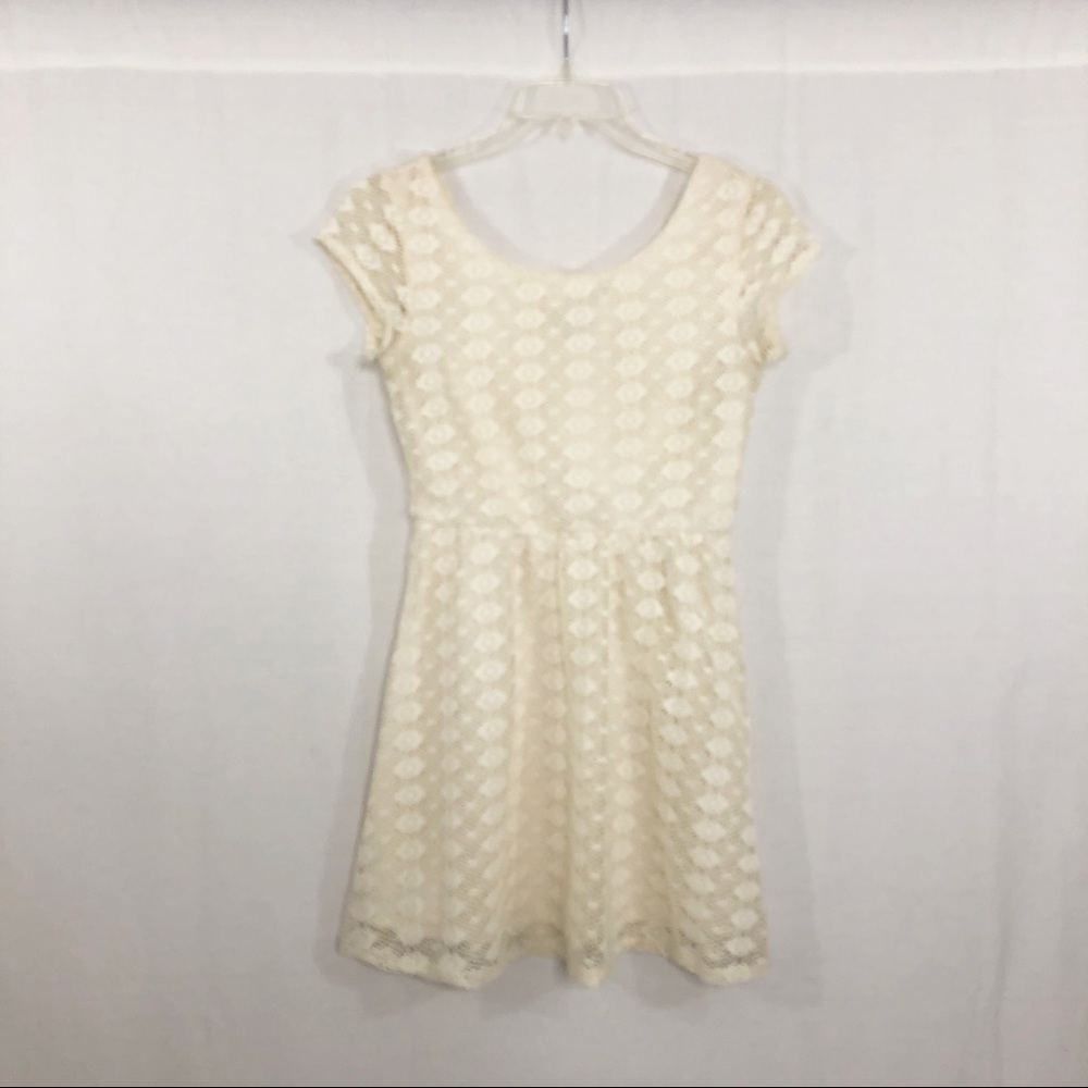 Lily Rose Crochet Overlay Mini Dress, Size Medium, Cream